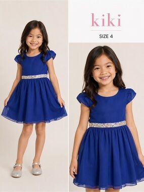 KIKI blue fashion party preppy dress for girls /size 4